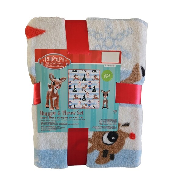 Rudolph the Red Nosed Reindeer Plush Hugger & 40"x50" Blanket Kid's Throw NWT - Picture 2 of 9